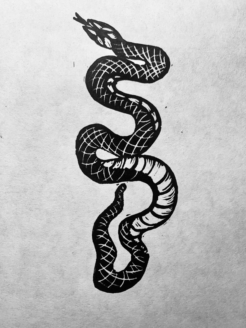 Snake linocut print small art print hand carved original | Etsy
