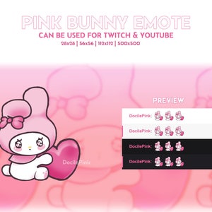 Cute Pink Bunny Emote for Twitch, Discord, and YouTube (INSTANT DOWNLOAD)