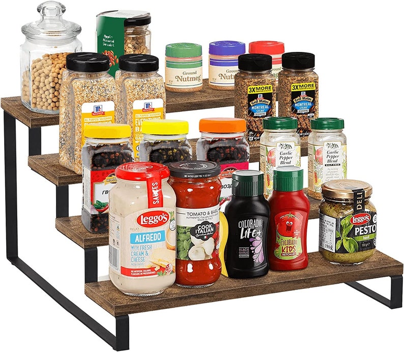 4 Tier Spice Rack Wood Step Shelf Countertop Spice Storage - Etsy