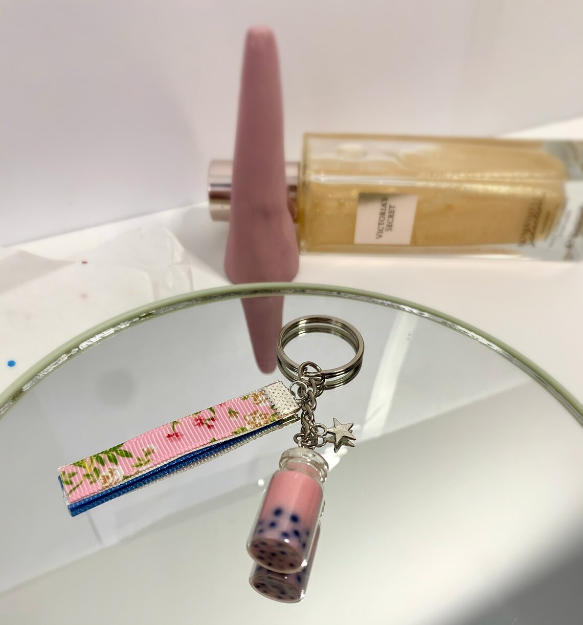 Bubble Tea key chain pink made with polymer clay / fimo Etsy