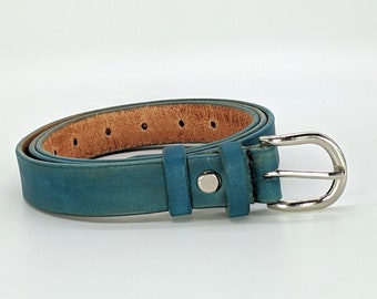 34 inch torqouis Dress belt Women leather belt handmaid and hand-tanned italian leather