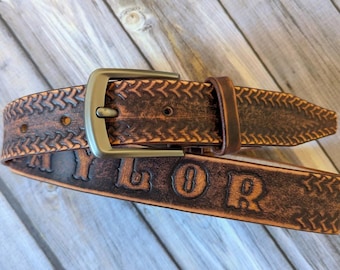 Custom Engraved Leather Belt: Handmade Western Style Matte Buckle, Width 1 1/2