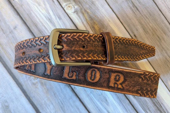 Custom Engraved Leather Belt: Handmade Western Style Matte Buckle, Width 1 1/2