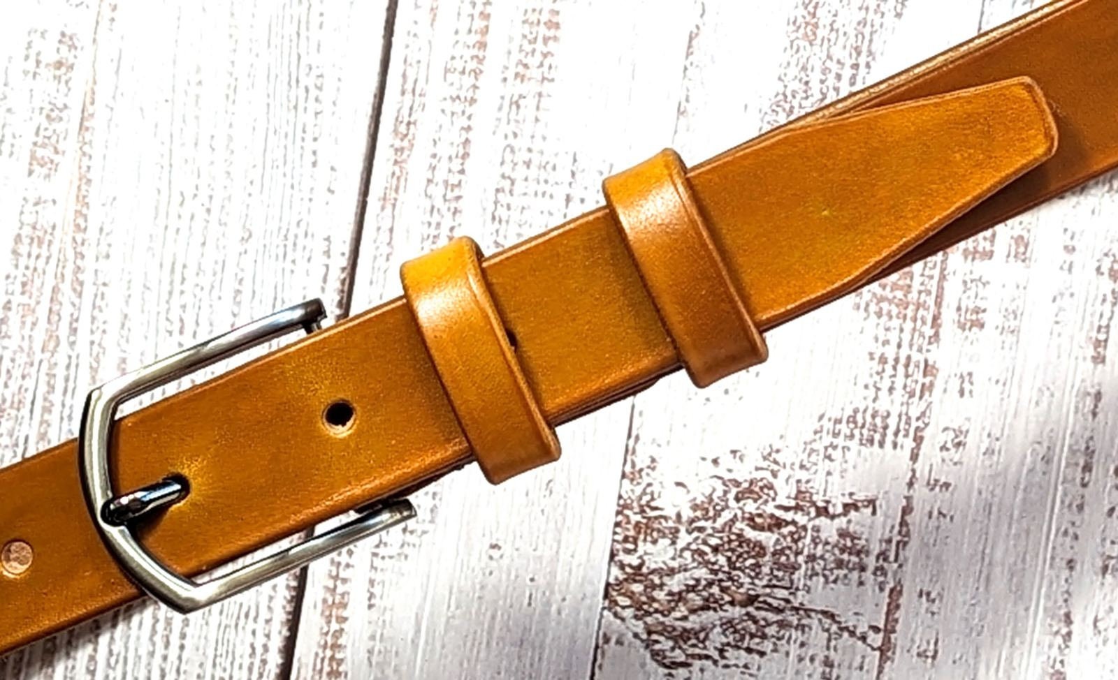 Custom Handmade Leather Belt: Mustard Yellow Italian Ink  display picture 3