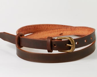 Women leather belt handmaid and hand-tanned italian leather, Dress belt, 3/4 inch Vintage Brown