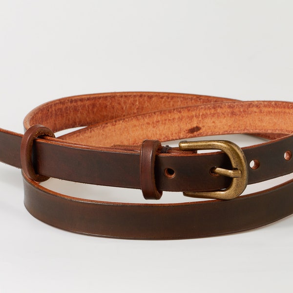 Women leather belt handmaid and hand-tanned italian leather, Dress belt, 3/4 inch Vintage Brown