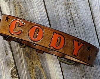 Personalized Leather Dog Collar: Custom Name, Handmade Width 1 1/4
