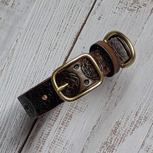 Celtic Handmade Leather, Dog Collar, Custom Leather Collar, Italian Leather Collar, Width 1 inche