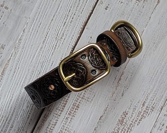 Handmade Celtic Leather Dog Collar: Custom Italian Leather, 1 inch