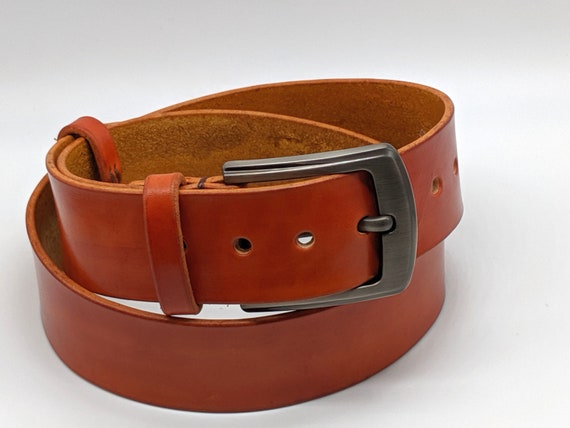 Burnt Orange Leather Belt: Handmade Italian Tanned Leather  display picture 3