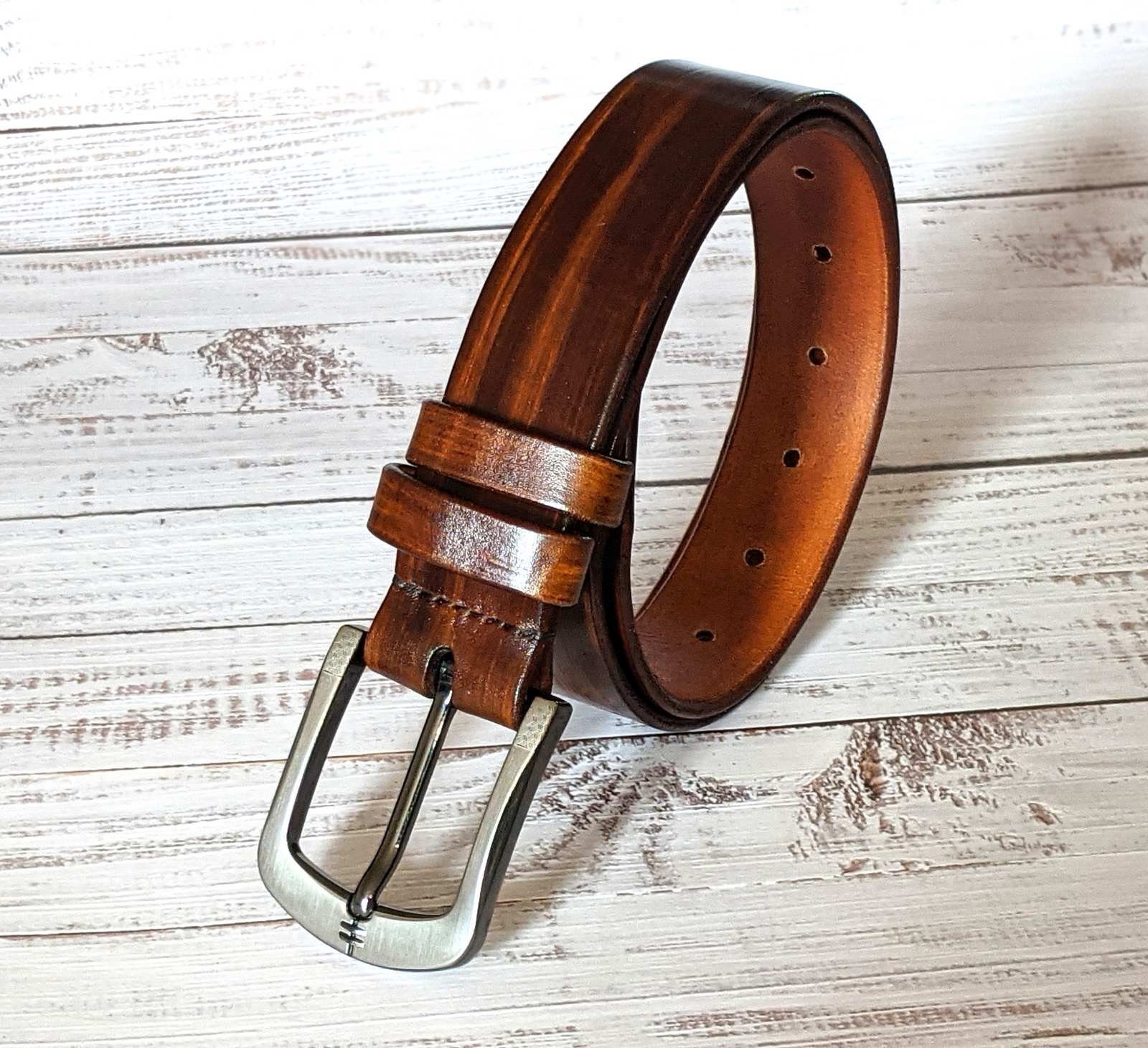 Engraved metal and leather Belt