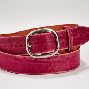Handmade Leather Belt | Italian leather and ink, Distressed Raspberry, Silver buckle | Male belt / Female leather  belt 1-1/4 inch