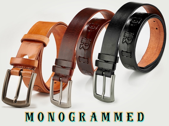 Monogrammed Leather Belt for Men | Handmade Anniversary Gift