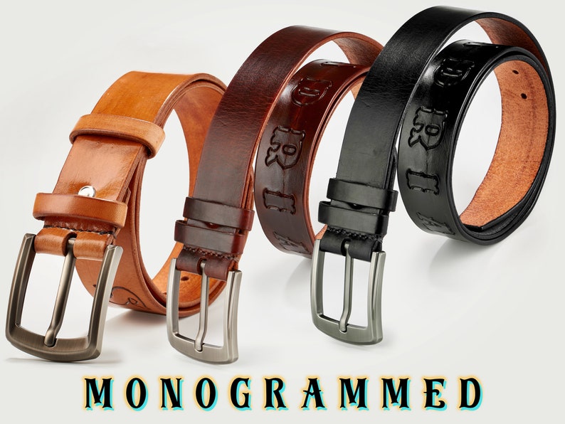 Monogrammed Men's Leather Belt Gift for Him Handmade to Etsy