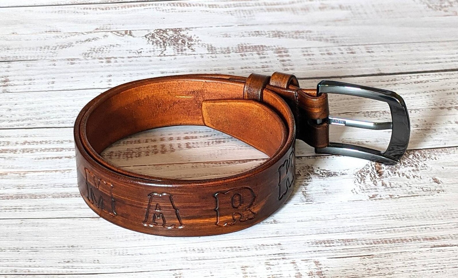 Custom Engraved Handmade Leather Belt With Name and Initials Etsy