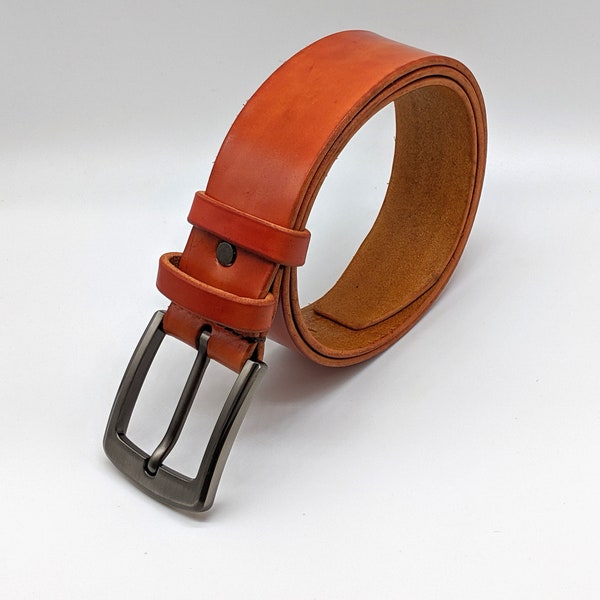 Burnt Orange Belt Natural Leather Handmade Italian ink, Hand Tanned For Him For Her | Male belt / Female leather belt 1-1/2 inch