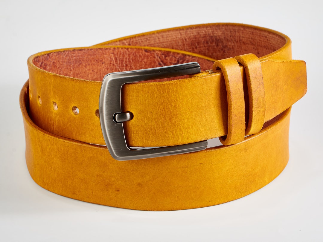 Custom Handmade Leather Belt. Italian Ink, Mustard Yellow, Silver ...