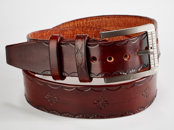 Handmade Leather Belt for Men, Italian Ink, Silver Buckle - Etsy display picture 3