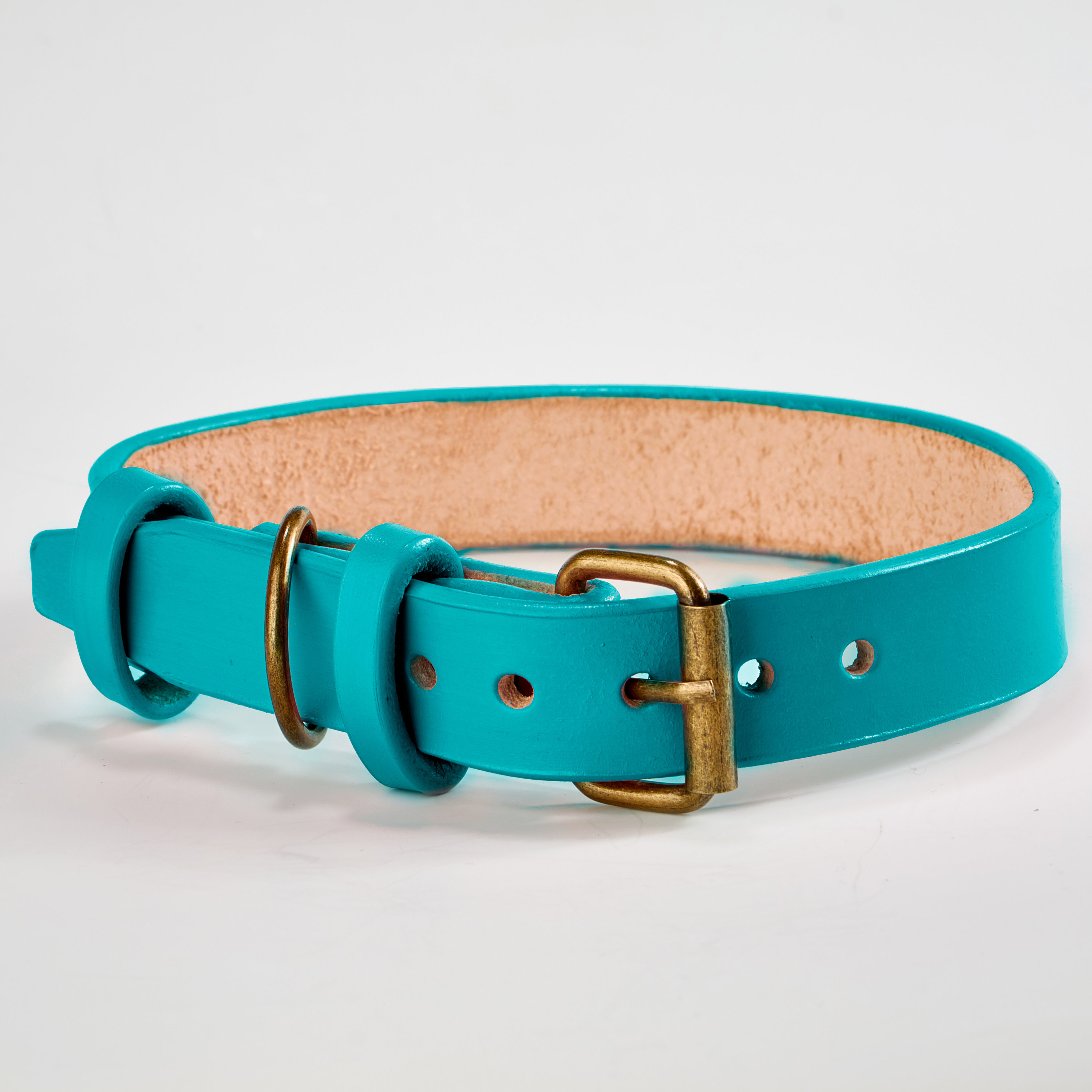 Natural Leather Dog Collar - Hand-Tanned with natural Italian leather,  Ink, Custom Colors, Personalized Name stamping, size: 1"- width;