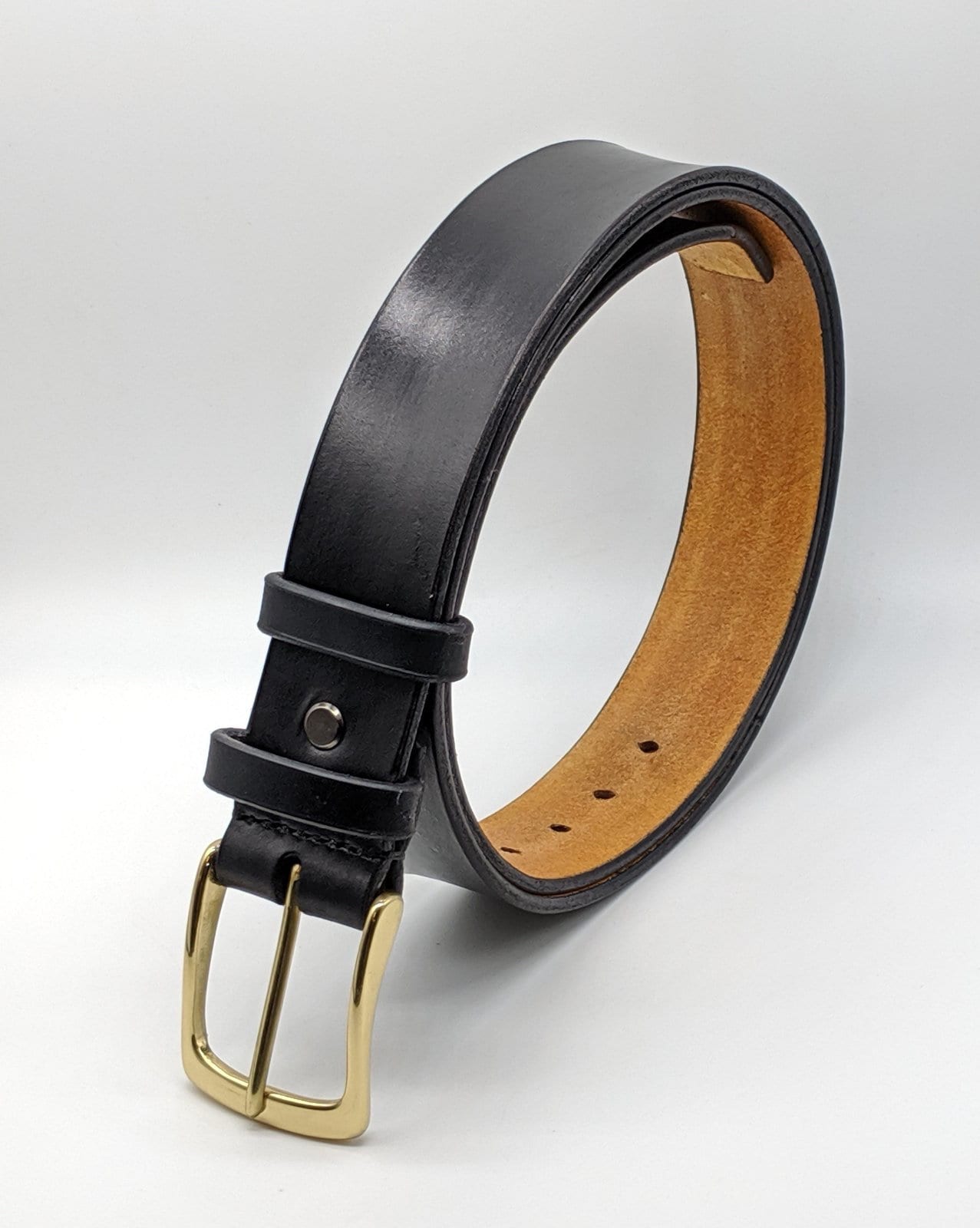 Like New! Vintage Genuine Italian Leather Black Belt With Solid Brass Buckle Vintage 1.75 main image 3
