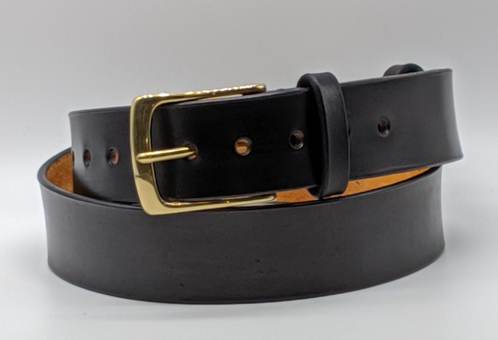 Like New! Vintage Genuine Italian Leather Black Belt With Solid Brass Buckle Vintage 1.75 main image 2