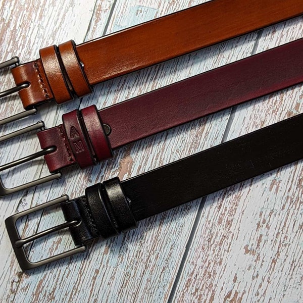 Men's Genuine Leather Dress Belt Personalized Custom Engraved Handmade | Premium Italian Leather and inks | 1-1/4"; Unisex;Brown