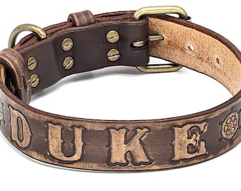 Personalized Leather Dog Collar: Custom Name, Handmade Collar, Gift for Pets