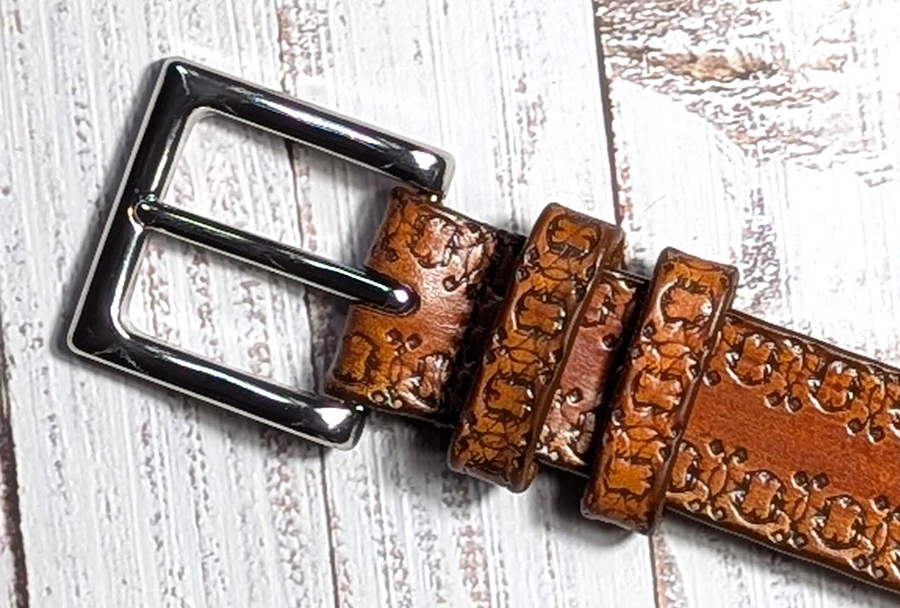 BeltMania STYLE F Sz 36 MUSTARD color Belt Genuine Leather Italy silver buckle Franklin Italian Saddle Leather Belt - Silt | Martin Dingman main image 4