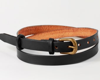 Handmade Italian Leather Dress Belt: 3/4 inch, Black or Brown