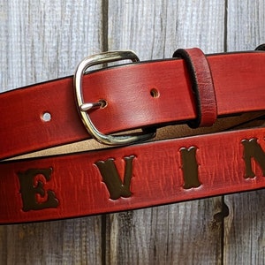 Custom Engraved Handmade Leather Belt with Name and Initials Personalized Gifts for Him 1-1/2&quot;