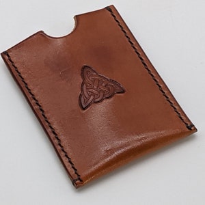Tarjeta de cartera de cuero monograma, billetera pequeña hecha a mano, tinta italiana, cuero italiano