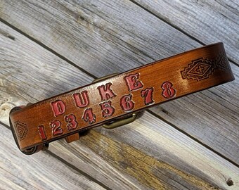 Personalized Leather Dog Collar: Custom Name, Handmade 1-1/4" Width