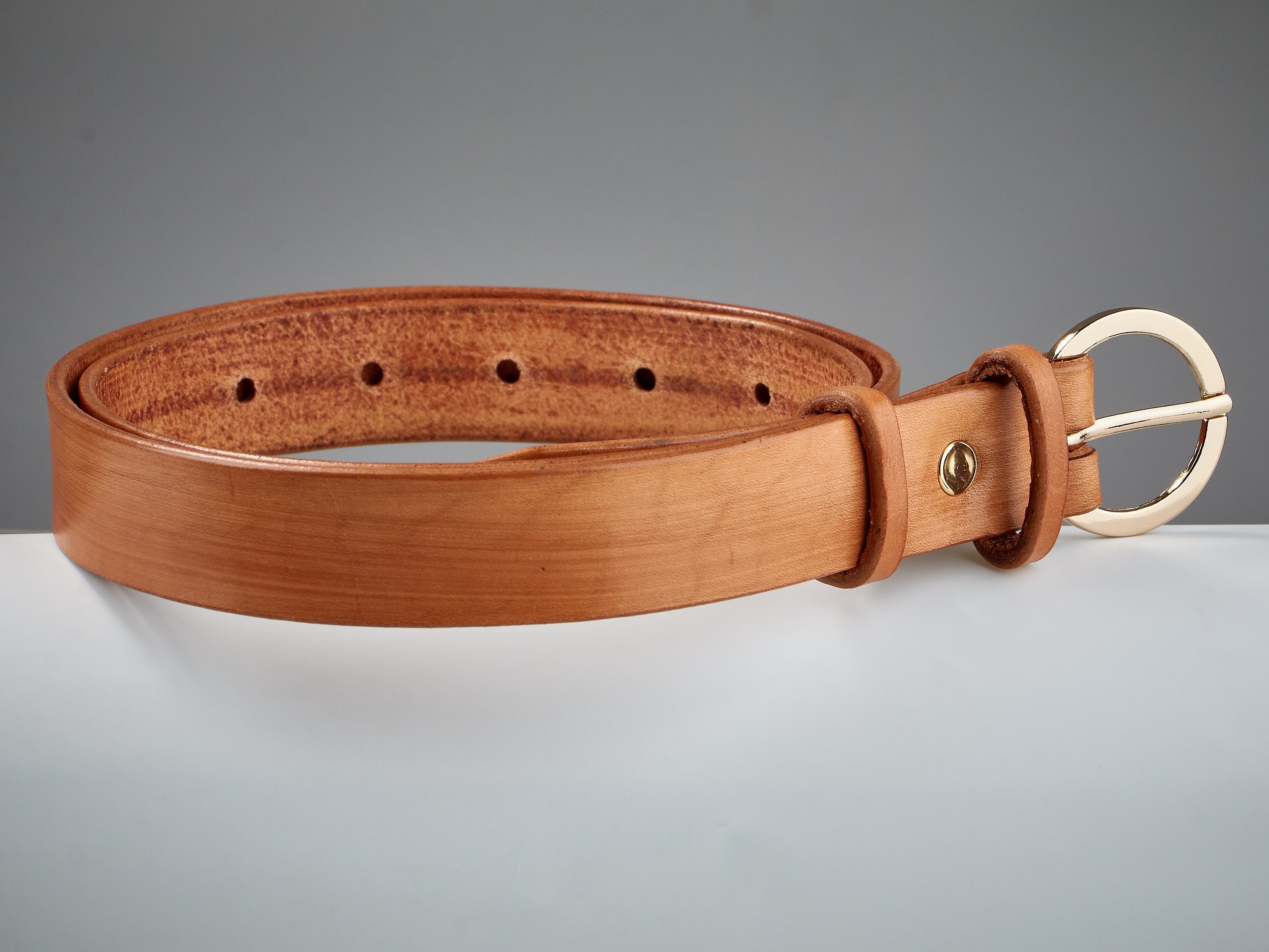 Handmade Italian Leather Dress Belt: Natural Beige, 3/4 inch