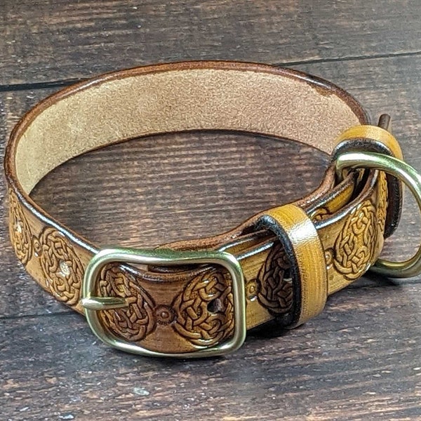 Celtic Handmade Leather, Dog Collar, Custom Leather Collar, Italian Leather Collar, Width 1 inche