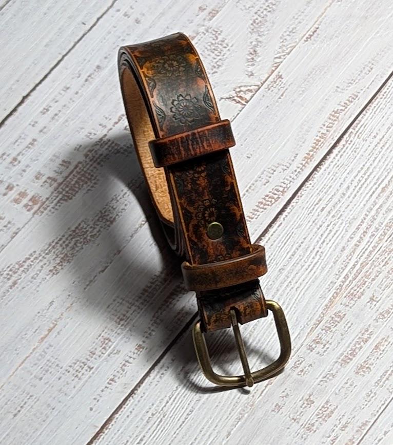 Womens Boho Embossed Leather Belt - Etsy display picture 1