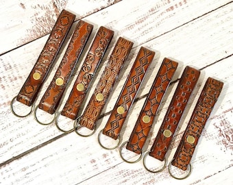 Custom Leather Belt Keychain: Hand-Tanned Brass Snap