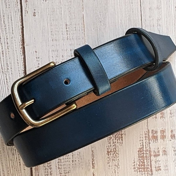 Personalized Navy Blue Leather Dress Belt: Custom Engraved Italian Leather,Width 1 1/4