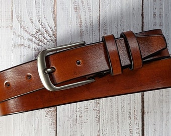 Custom Engraved Handmade Leather Belt with Name and Initials Personalized Gifts for Him  Chestnut Width 1 1/2