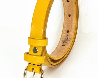 1359- Women Genuine Italian Leather Belt Luna, Made In France- Yellow, 100 P01052975.jpg main image 2