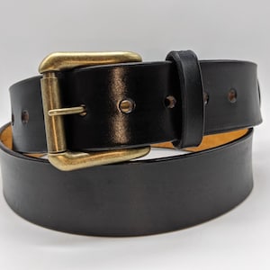Custom Handmade leather belt. Italian ink, Black, Antique brass buckle. Classic belt  1-1/2&quot;