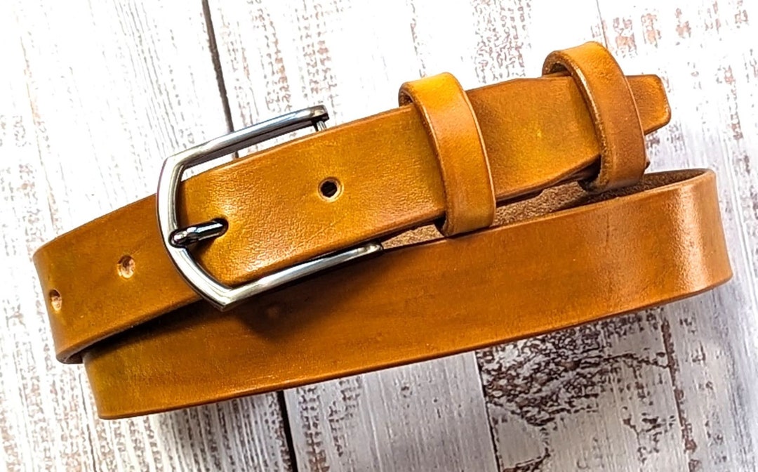 Custom Handmade Leather Belt: Mustard Yellow Italian Ink  display picture 1