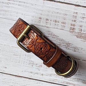 Dog collar with Celtic style,Italian ink,Handmade,Italian natural leather
