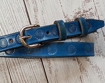 Handmade Italian Leather Belt: Women's Dress Belt, Floral Tooled, 1 inch