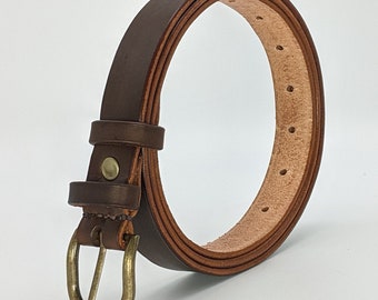 Hand-Tanned Italian Leather Belt: 3/4 inch Brown Dress Belt