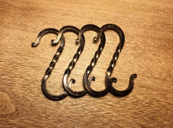 Set Of Four Hand Forged Decorative S Hooks 4 4 5in X 2in Etsy