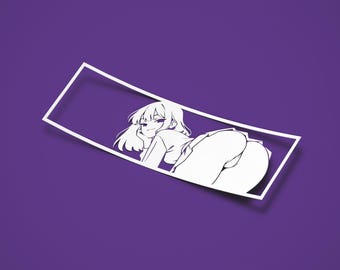 Mini-Skirt bending over presenting, Slap-Style Vinyl Sticker Die-cut decal Cute Anime Girl // NSFW