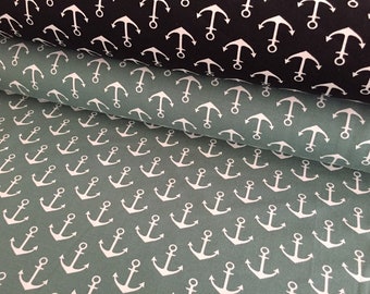 LILLE FUKS Sweat French Terry Anker Anchor maritim lindgrün grün weiß Sommersweat hellblau meliert Material Stoff Nähen