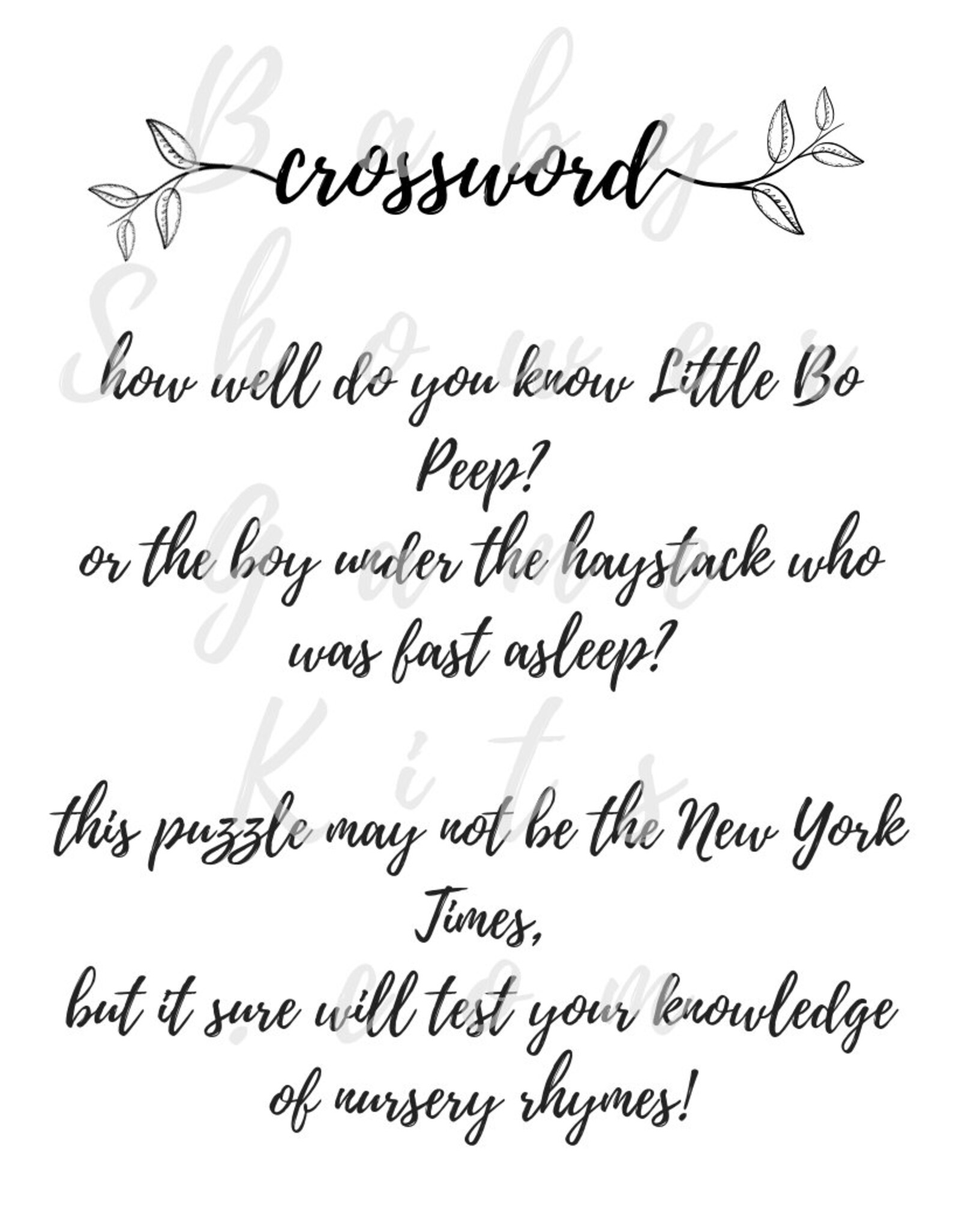 Nursery Rhyme Crossword Puzzle Game Kit With Sweet Rhymes Etsy