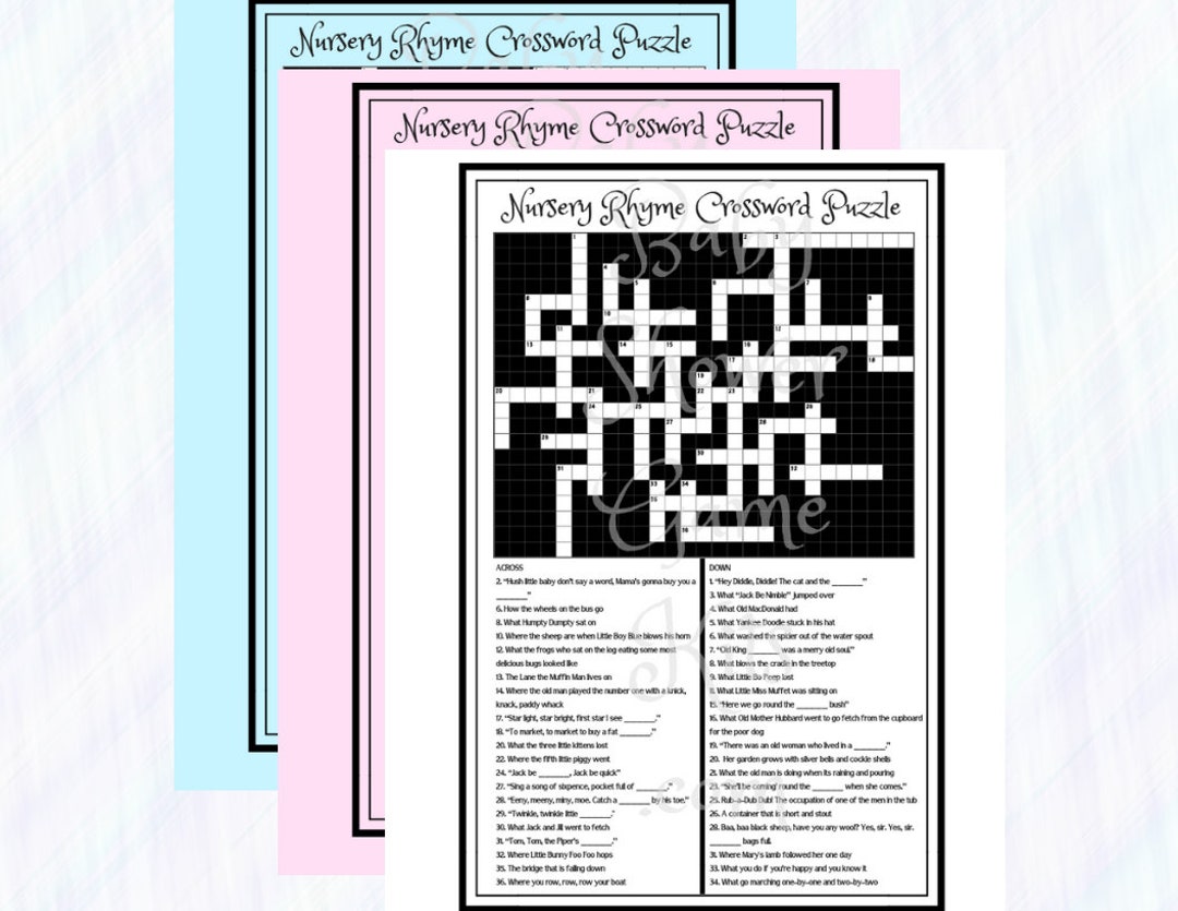 Nursery Rhyme Crossword Puzzle Game Kit With Sweet Rhymes Etsy