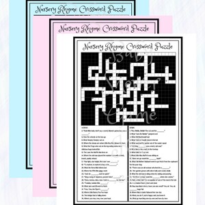 Nursery Rhyme Crossword Puzzle Game Kit with Sweet Rhymes, Instant Download